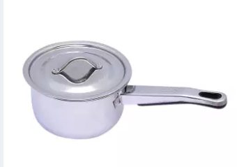 Stainless Steel Induction Sauce Pot with SS Lid and Long Handle - 16cm - Silver