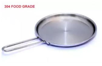 Stainless Steel Frying Pan with SS Handle - 26cm - Silver