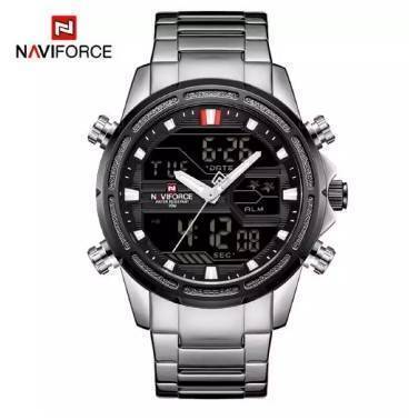NAVIFORCE NF9138 Silver Stainless Steel Dual Time Wrist Watch For Men - Silver & Black