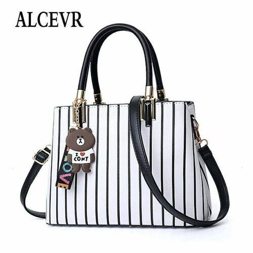 Black and Off White PU Leather Hand Bag For Women