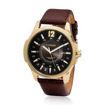 Luxury Leather Strap Synthetic Watch Golden Case For Men