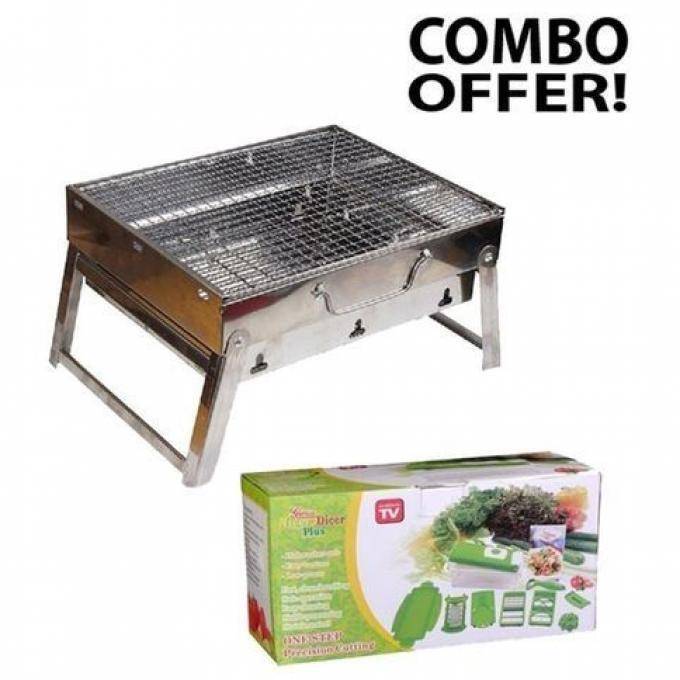 Comb of Outdoor Portable BBQ Stove and Nicer Dicer Plus - Silver