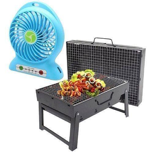 Combo of Quick BBQ Grill Machine and USB Fan - Black