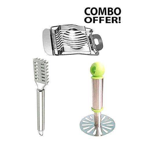 Combo of Fish Scale Cleaner and Stainless Steel Potato Masher and Stainless Steel Boiled Egg Slicer