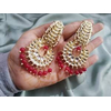 Long Kundan Beads Ear Ring (Red)