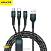 Awei CL-972 3 In 1Fast Charging Cable 120W Multi Usb Port Charging Cord USB Type C Micro Data Cable
