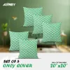 Decorative Cushion Cover, Green & White (20x20), Set of 5_78209