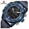 NAVIFORCE NF9144 Navy Blue PU Leather Dual Time Wrist Watch For Men - Royal Blue