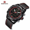 NAVIFORCE NF9144 Black PU Leather Dual Time Wrist Watch For Men - Black & Red