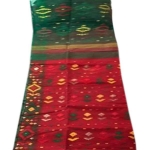 Red and Green Jamdani Saree All Over Work For Women