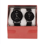 Black Leather Analog Couple Watch for Unisex.