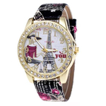 Diamond Insert Eiffel Tower In Paris Wrist Watch Women Printing Wrist Watch