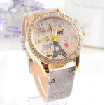 Fashion Paris Style Tower Butterfly PU Leather Women Watch C