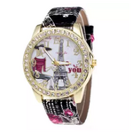 Fashion Diamond Insert Eiffel Tower In Paris Wrist Watch Women Printing Wrist Watch