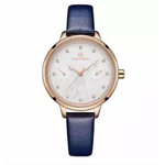 NAVIFORCE NF5003 Navy Blue PU Leather Sub-Dials Chronograph Watch For Women - Navy Blue & RoseGold