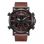 NAVIFORCE NF9135 Dark Brown PU Leather Wrist Watch for Men - Orange