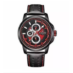 NAVIFORCE NF9142 Black PU Leather Chronograph Watch For Men - Black & Red