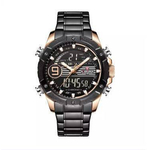NAVIFORCE NF9153 Black Mesh Stainless Steel Dual Time LCD Digital Wrist Watch For Men