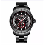 NAVIFORCE NF9145 Black Stainless Steel Chronograph Watch For Men - Red & Black