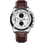 Brown Leather Chronograph Wrist Watch for Men