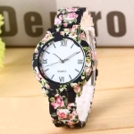 Black Floral Design Ladies Wrist Watch
