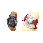 Comboof Men's and Women's Analog Watch - Brown and Red