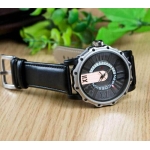 Leather Chronograph Watch -Black