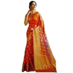 Indian Tussar Silk Saree For Women - Orange
