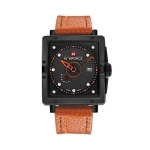 PU Leather Wrist Watch For Men - Brown and Black