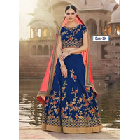 Unstitched Nevy Blue & Pink Soft Georgette Lahenga for Women
