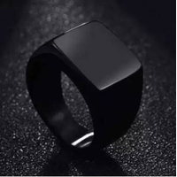 Solid Polished Stainless Steel Square Black Fancy Rings Valentine Gift-Black