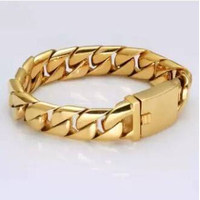 Europe 18k Gold Plated Unique Clasp Stainless Steel Flat Cuban Bracelet for Mens
