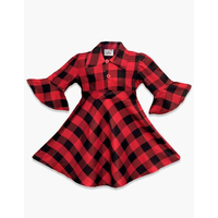 Red & Black Check Linen Frock For Girls FL-113, Baby Dress Size: 9-12 months