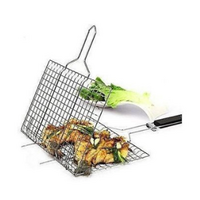 Strong and Durable Variety Types BBQ Grill Machine Stainless Steel Handle Type Fish Basket Holder Wooden Handle Rack Grilled Clip Net BBQ Helper