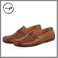 Real Moccasin Loafer Shoes With Hand Stitch, Color: Brown, Size: 39