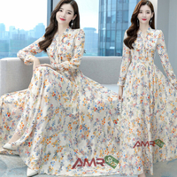 Women China Linen 3D Screen Print Dress (Cream), Size: 36