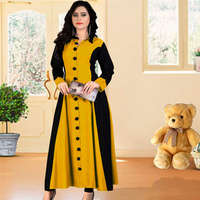 Women High Quality Dubai Kurti China Linen Fabric (Masturd & Black), Size: 36