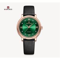 NAVIFORCE NF5036 Black PU Leather Analog Watch For Women - Green & Black
