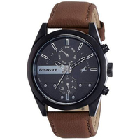 Fastrack All Nighters Black Dial Leather Strap Watch