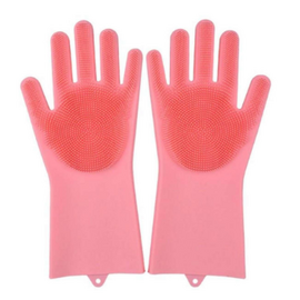 Silicone Dish Washing Kitchen Hand Gloves-Light Red