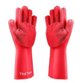 Silicone Dish Washing Kitchen Hand Gloves-Red