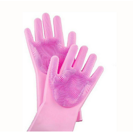 Silicone Dish Washing Kitchen Hand Gloves-Pink