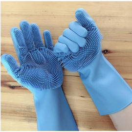 Silicone Dish Washing Kitchen Hand Gloves-Blue