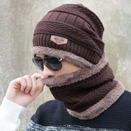 Unisex Sherpa Beanie & Neck Warmer-Brown