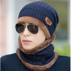 Unisex Sherpa Beanie & Neck Warmer-Navy Blue