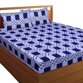 Check Printed Bed Sheet with Pillow Covers-Blue