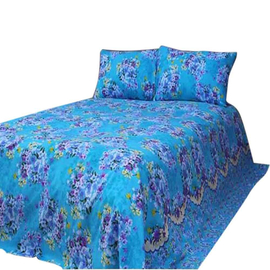 Cotton King Size Bed Sheet with Pillow Covers-Blue