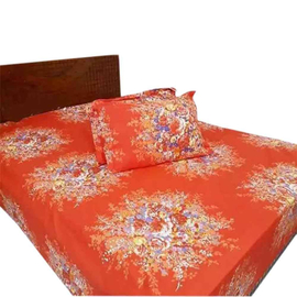Cotton King Size Bed Sheet with Pillow Covers-Orange