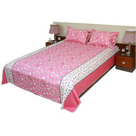 Cotton King Size Bed Sheet with Pillow Covers-Pink