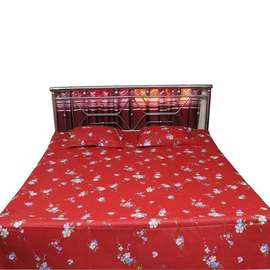 Cotton King Size Bed Sheet with Pillow Covers-Red